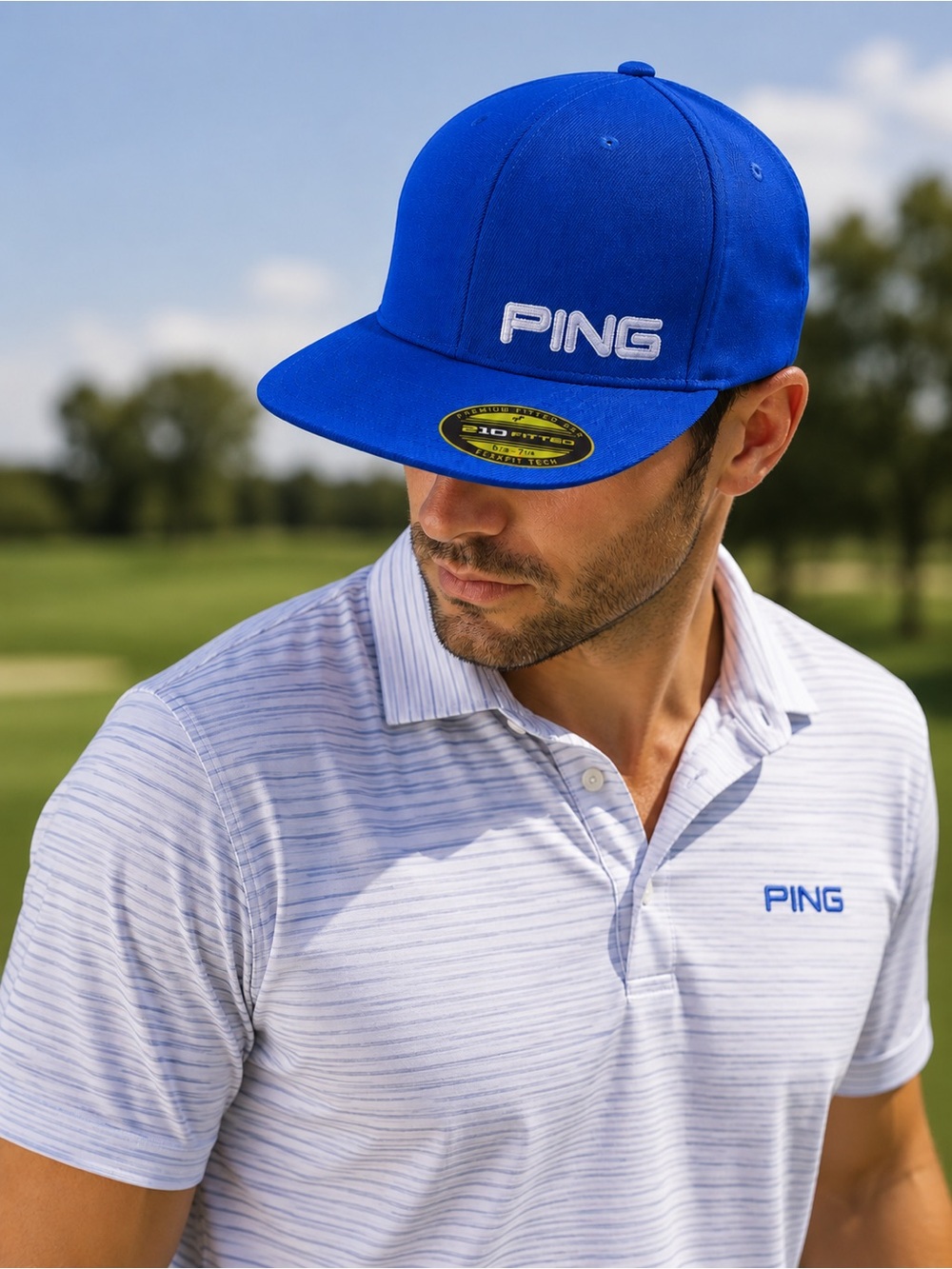 New Blue White PING 210 Fitted Flexfit Tech Golf Hat Stretch Cap Wool
